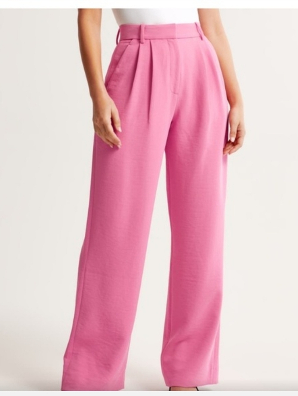 Abercrombie Sloane Pink Wide Leg Trousers High Rise Tailored Pants 27/4 Short - Picture 3 of 16
